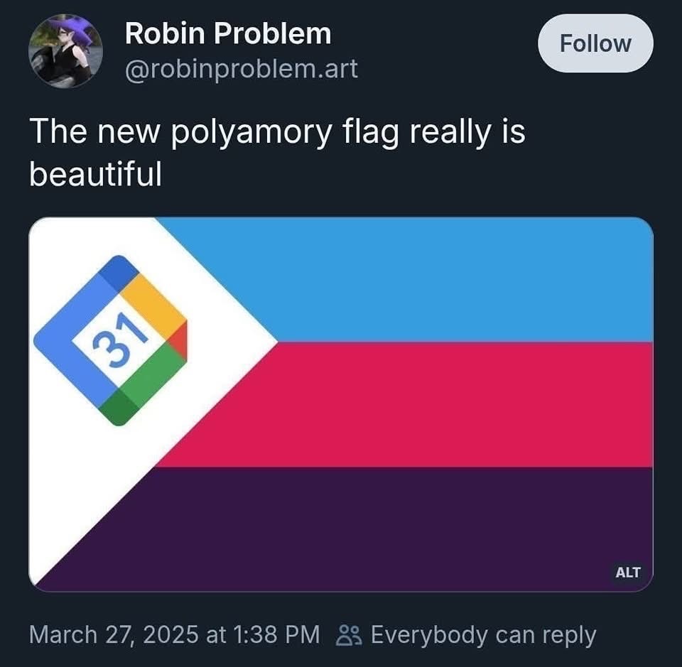 Is this the new polyamory flag or did someone just stick the Google Calendar logo on a flag?