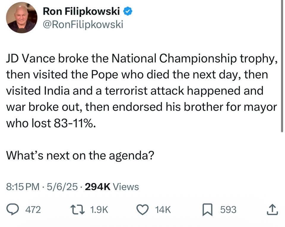 This tweet really sums up JD Vance's week, huh? What could possibly go wrong next?