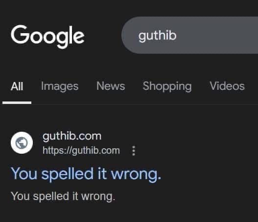Google really said 'You spelled it wrong' to my attempt at spelling GitHub lol