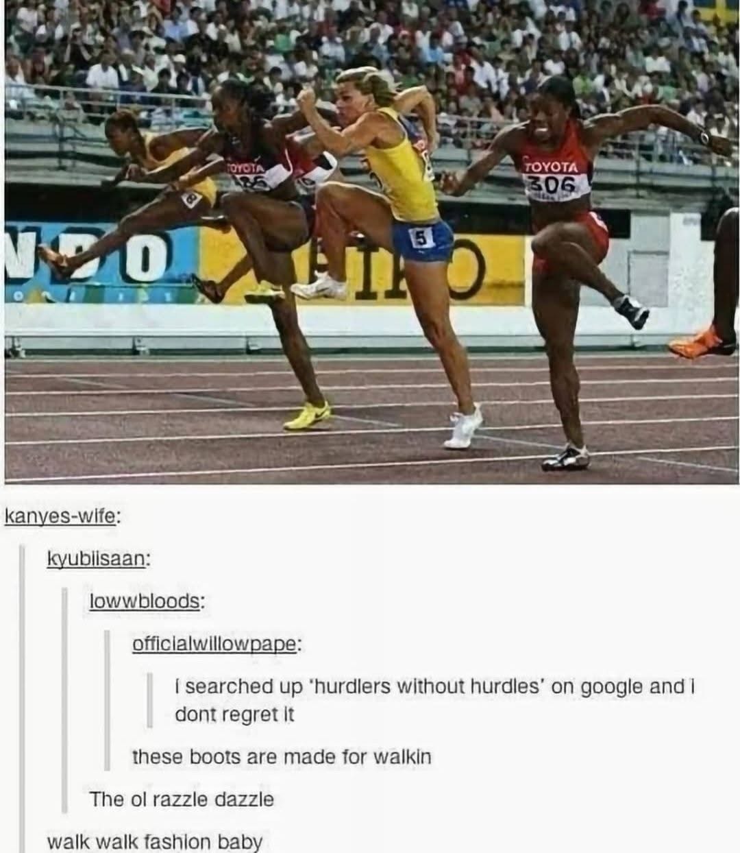When you search 'hurdlers without hurdles' and find this masterpiece