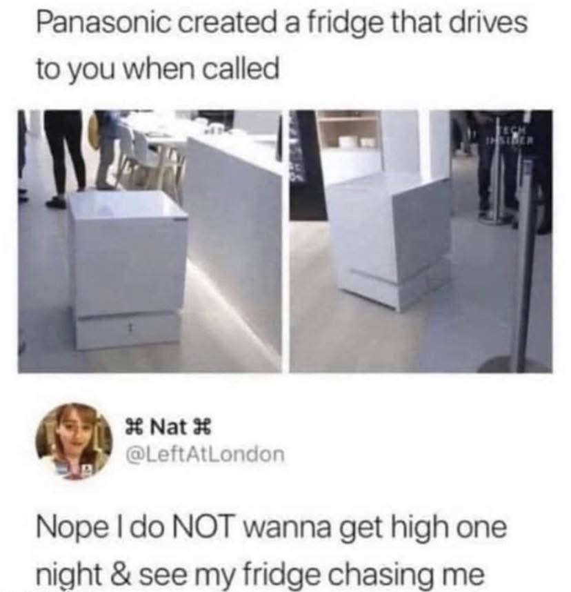 Imagine getting high and your fridge starts chasing you down the hall