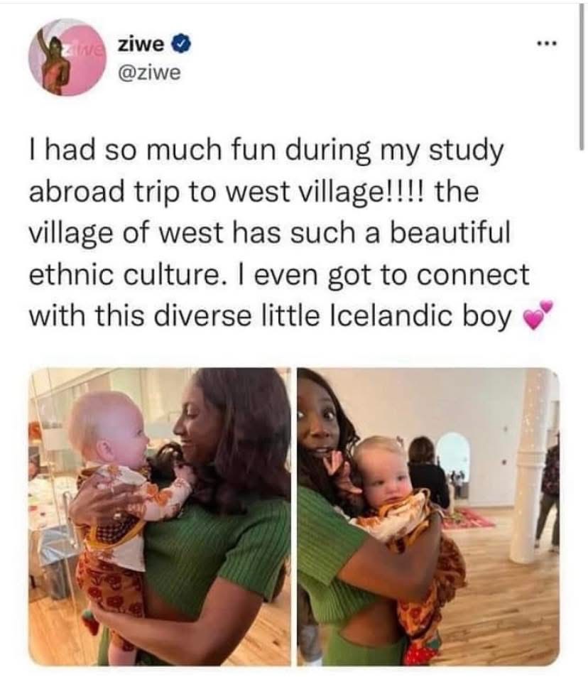 LMAO the original poster thought she was connecting with a diverse Icelandic baby but look at that face in the second pic.