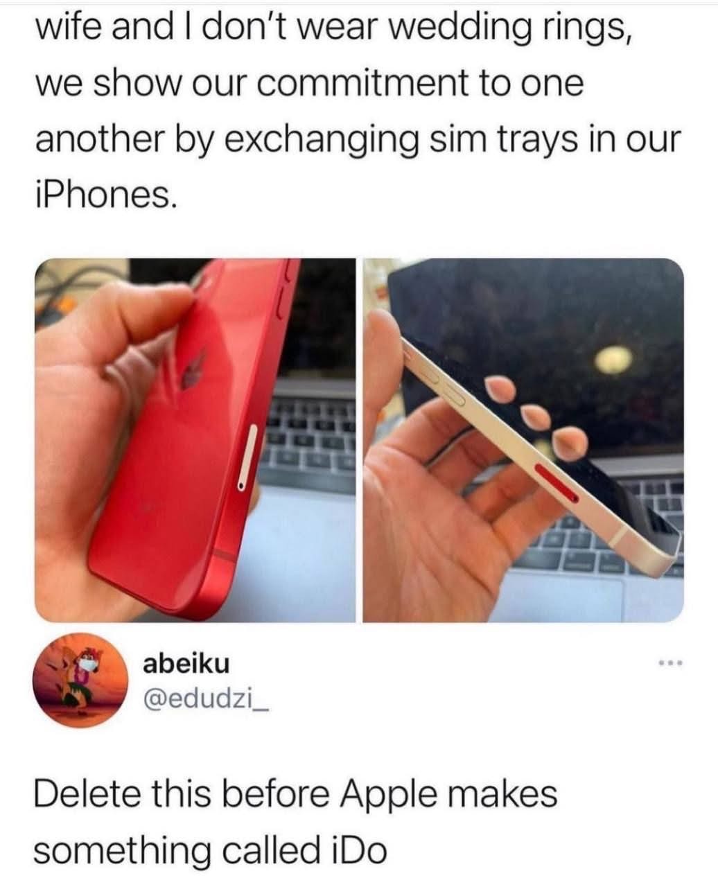 Swapping iPhone sim trays as a symbol of commitment is wild but lowkey genius if you ask me