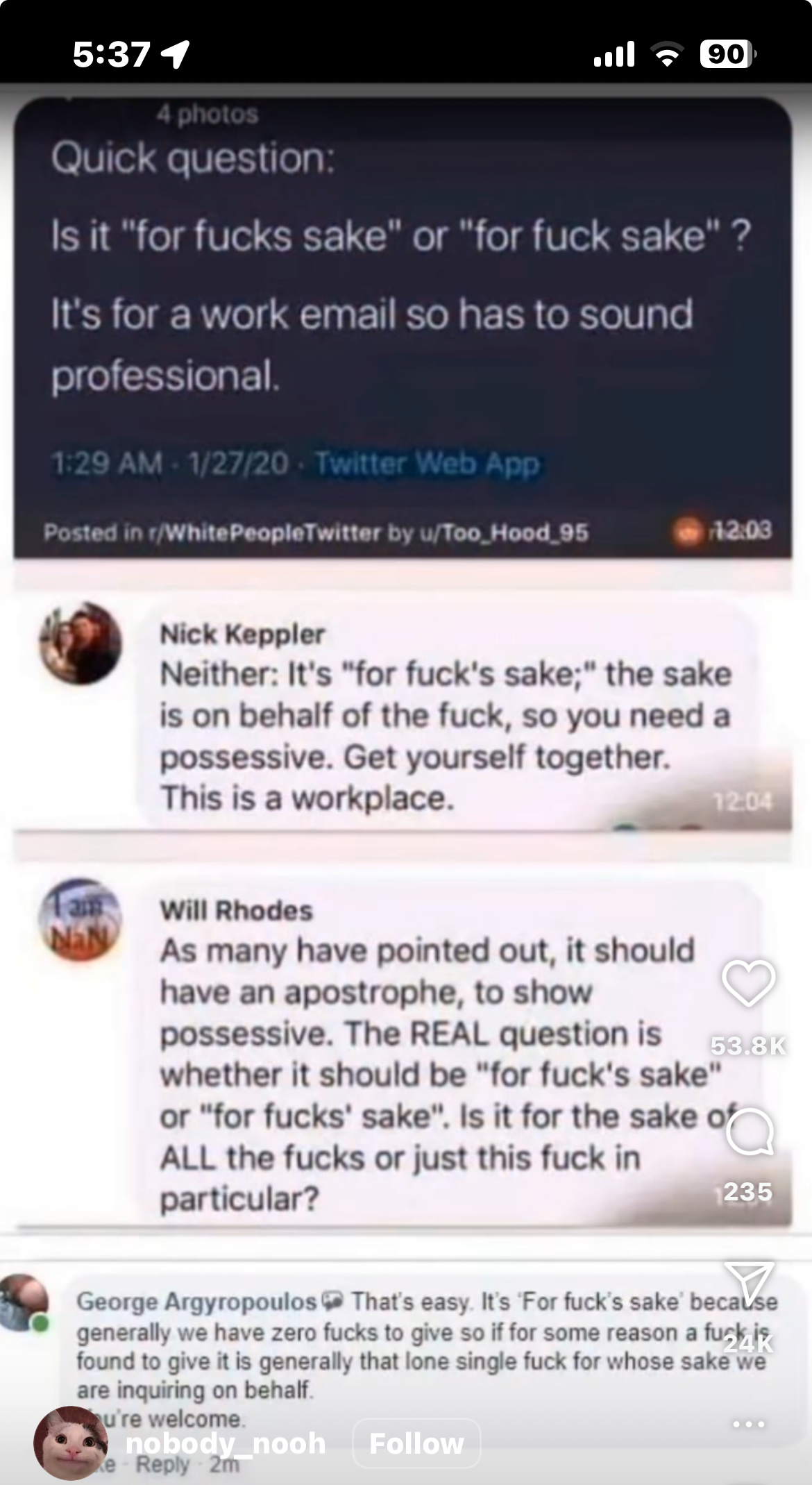 Trying to professionally question grammar on the internet is a wild ride, y'all.