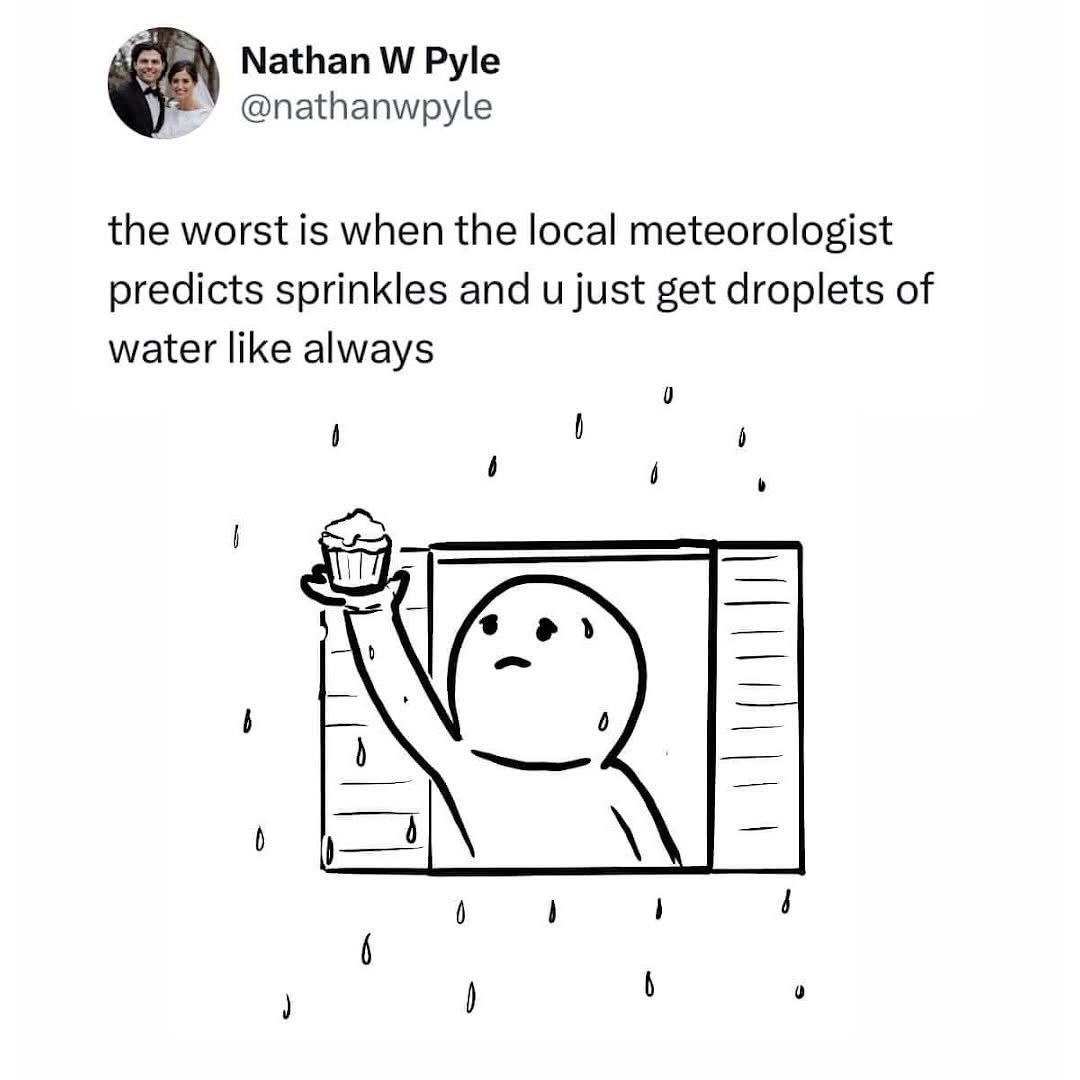 When the weather forecast promises sprinkles but you get plain old rain instead