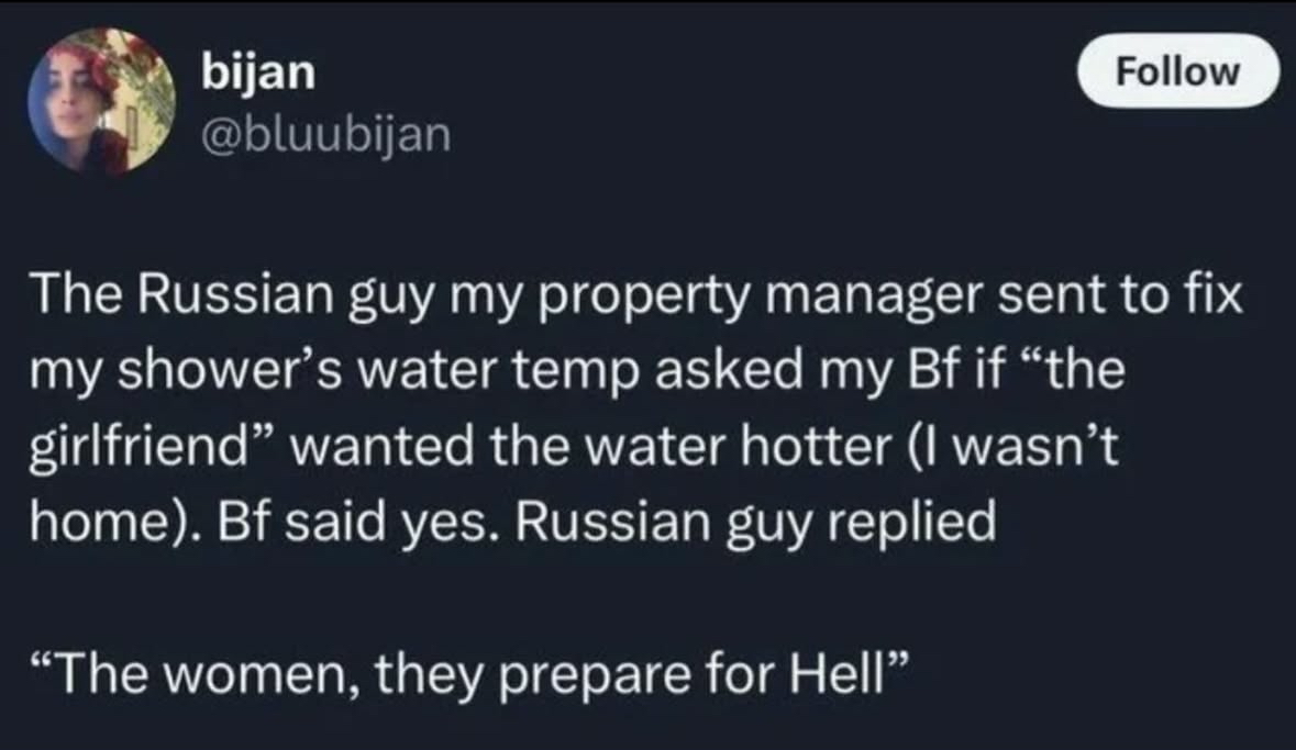 BRUH this Russian repairman's comment about the hot shower water is sending me