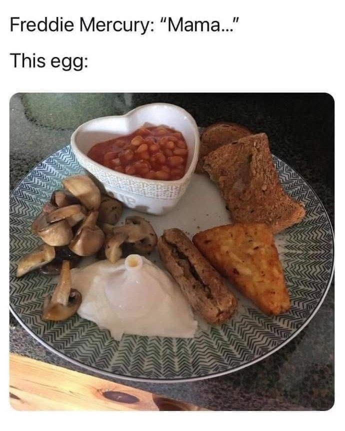 Freddie Mercury just wanted some mama, but this egg said 'mamma mia' instead lol