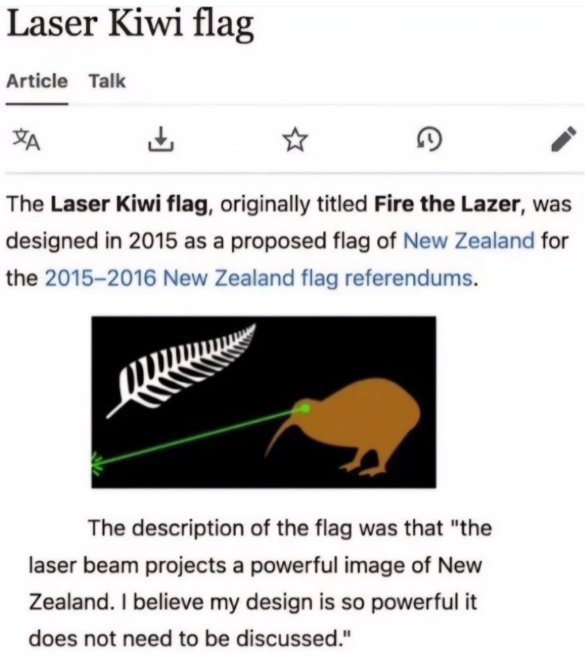 New Zealand's proposed flag was literally just a kiwi shooting a laser beam outta its eye lol