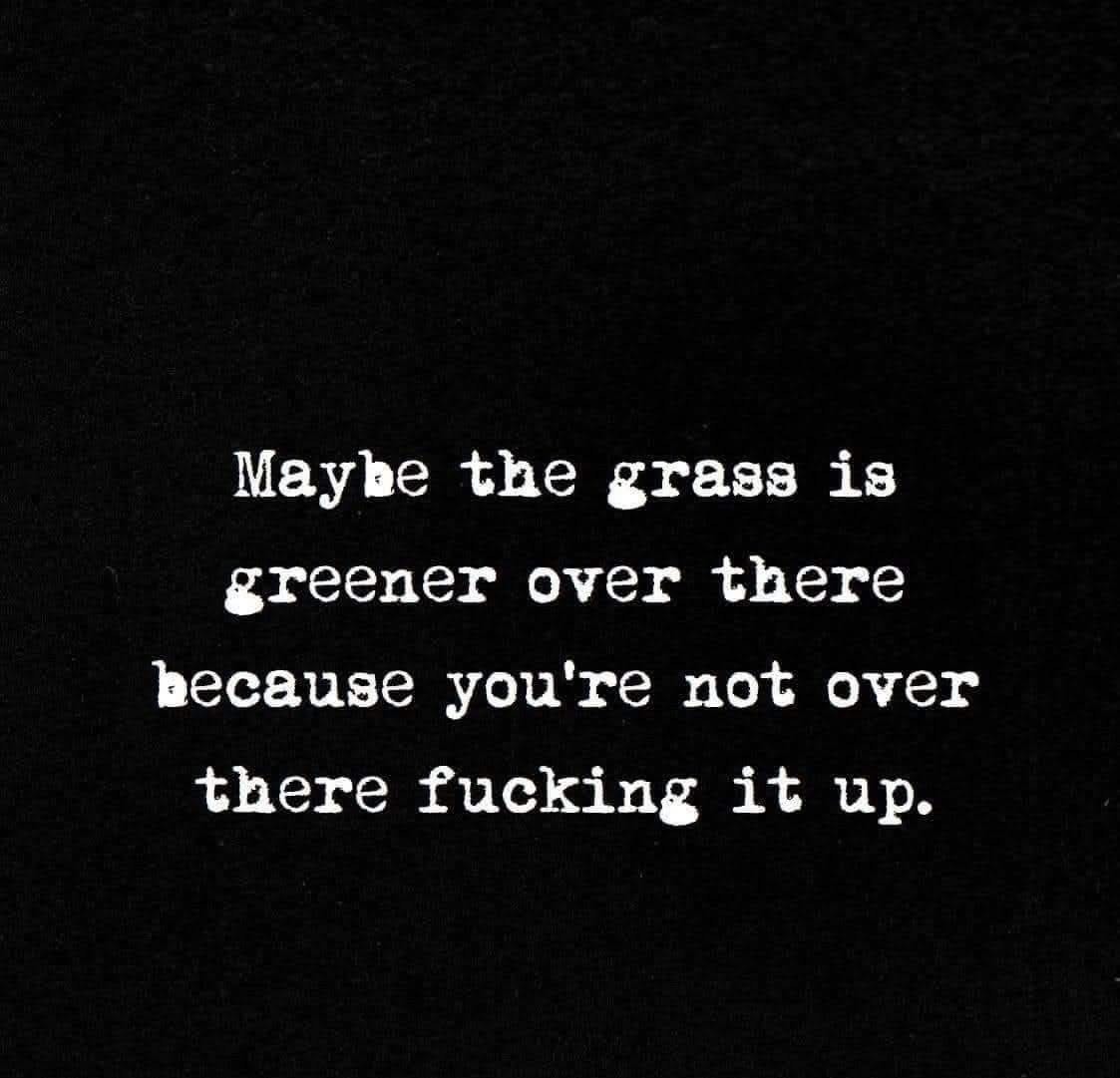 Lol, the grass is greener over there because you're not messing it up.  Big facts.