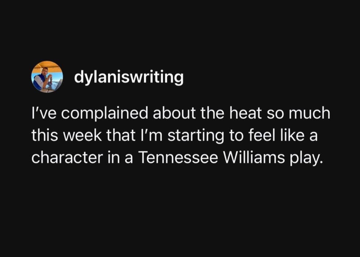 When you've complained about the heat so much you start to channel a Tennessee Williams character.