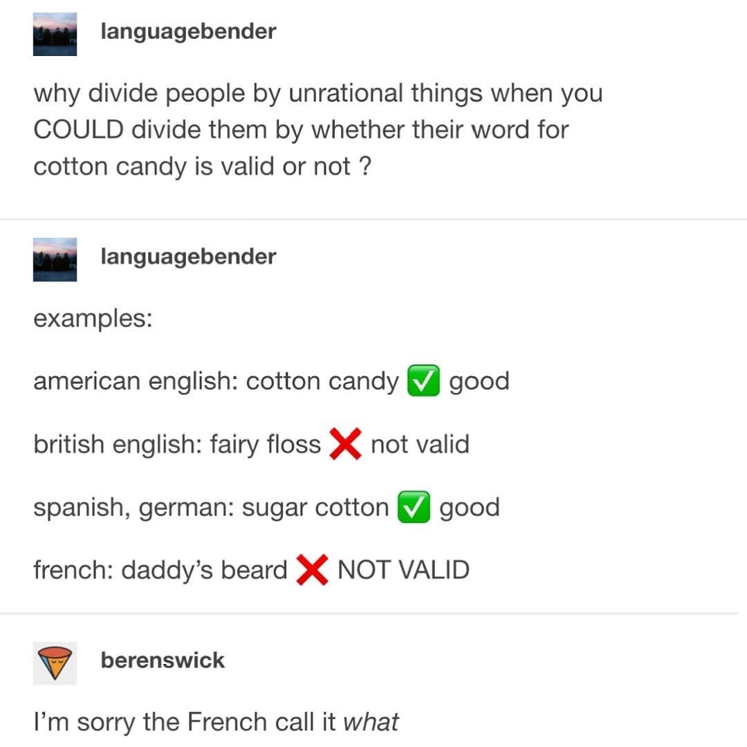 Wait, the French call cotton candy 'daddy's beard'??