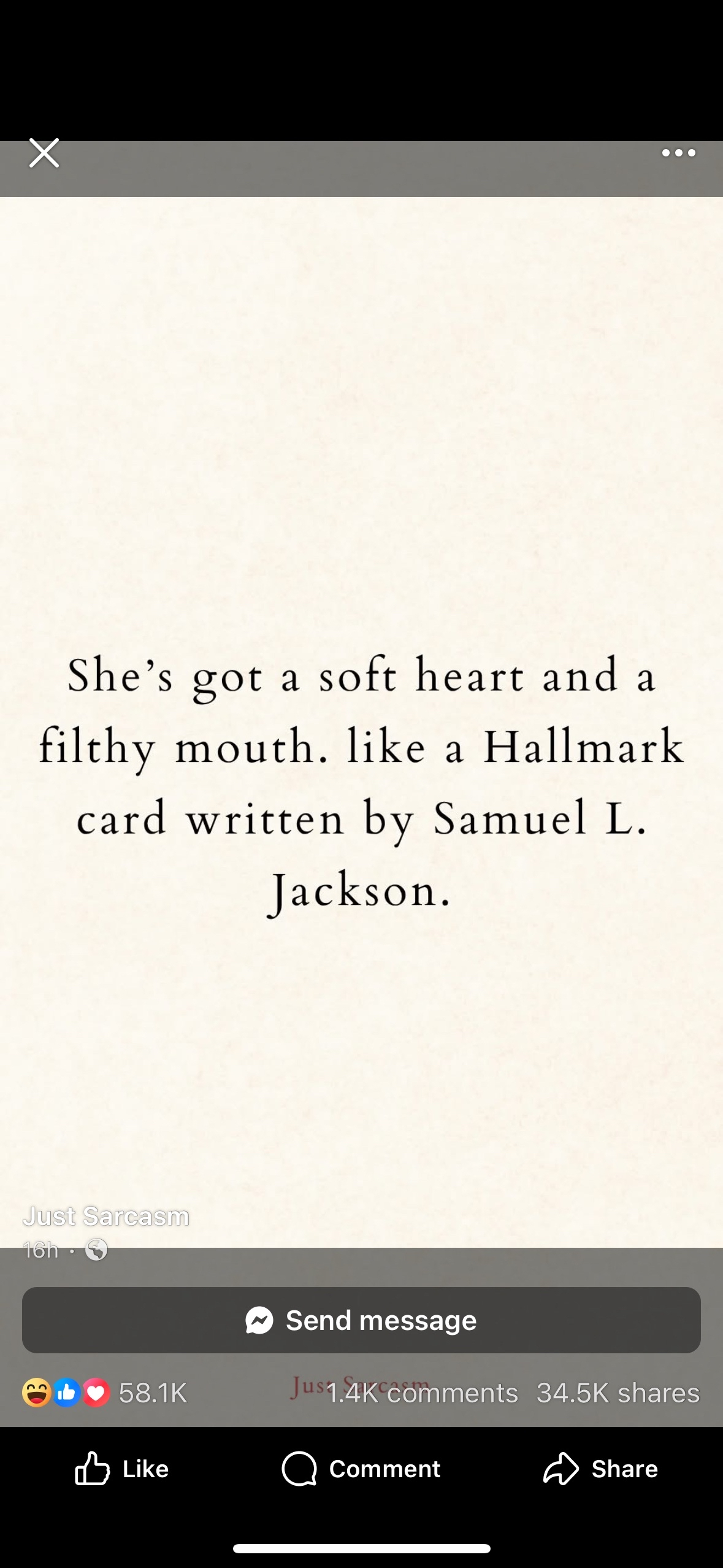 So basically, she's sweet but like, also curses a lot? Hallmark meets Samuel L. Jackson.