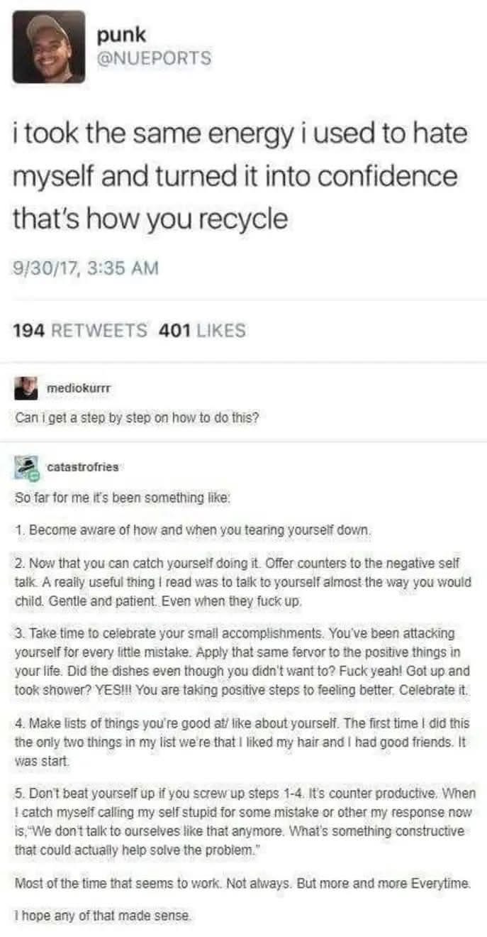 Turning self-hate into self-love? Sounds like a glow-up only I could achieve.