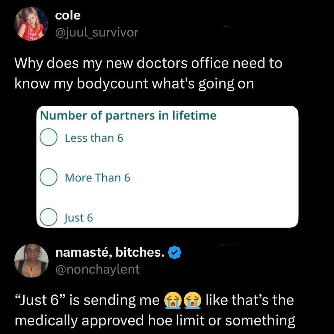 The fact that doctors think 'Just 6' is a valid option for your body count has me weak