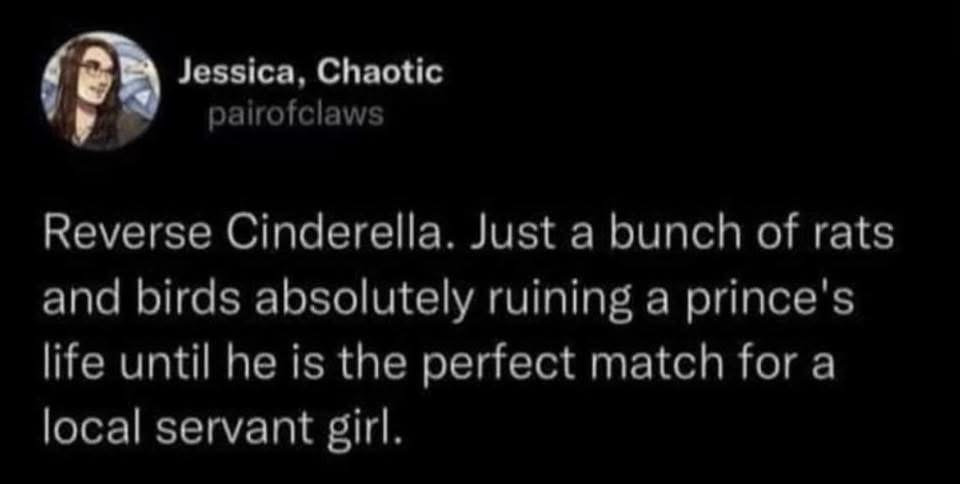 So Cinderella but the animals help the prince become single and miserable until he meets the actual servant girl. That's wild.