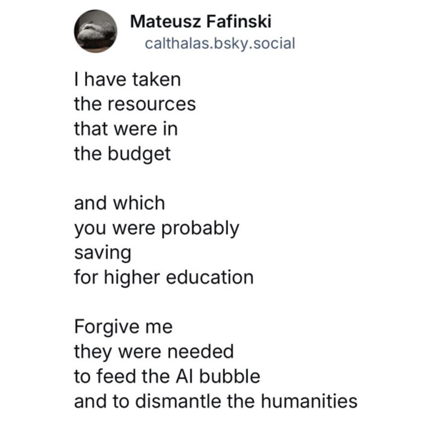 When you steal all the budget for AI and screw over humanities majors