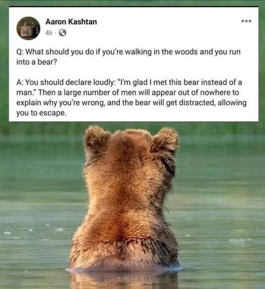 When you try to escape a bear by saying you'd rather meet the bear than a man and a bunch of guys show up to argue with you