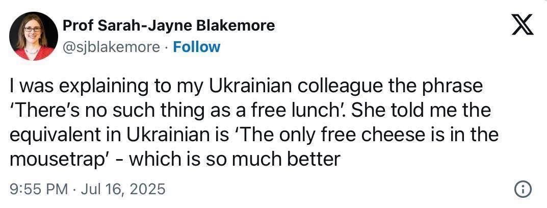 When your Ukrainian colleague has a way cooler way to say 'there's no such thing as a free lunch'
