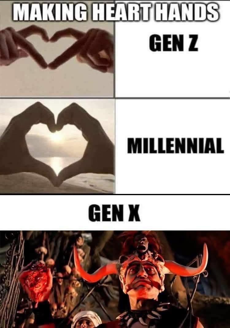 How different generations make heart hands. Gen Z and Millennials do it normally, then Gen X just unleashes chaos.