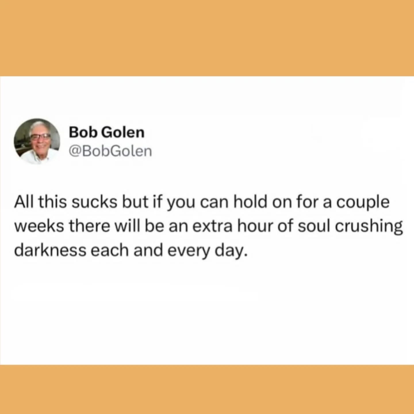 Just gotta hang on for the extra hour of darkness that comes with daylight saving time ending lol