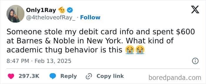 Seriously, academic thug behavior is spending $600 at Barnes & Noble with stolen card info? lol