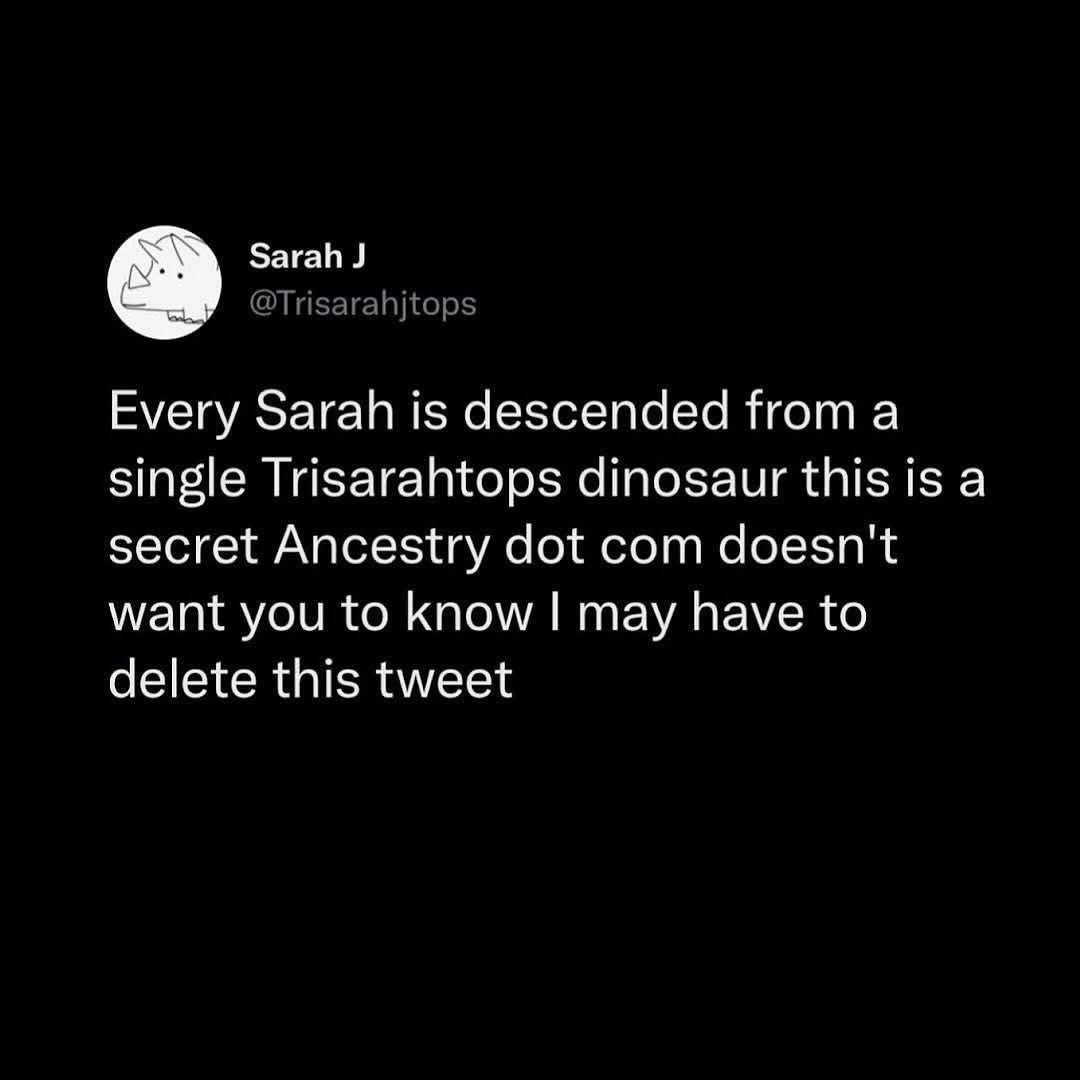 Wait, so you're telling me all Sarahs are basically dinosaurs?