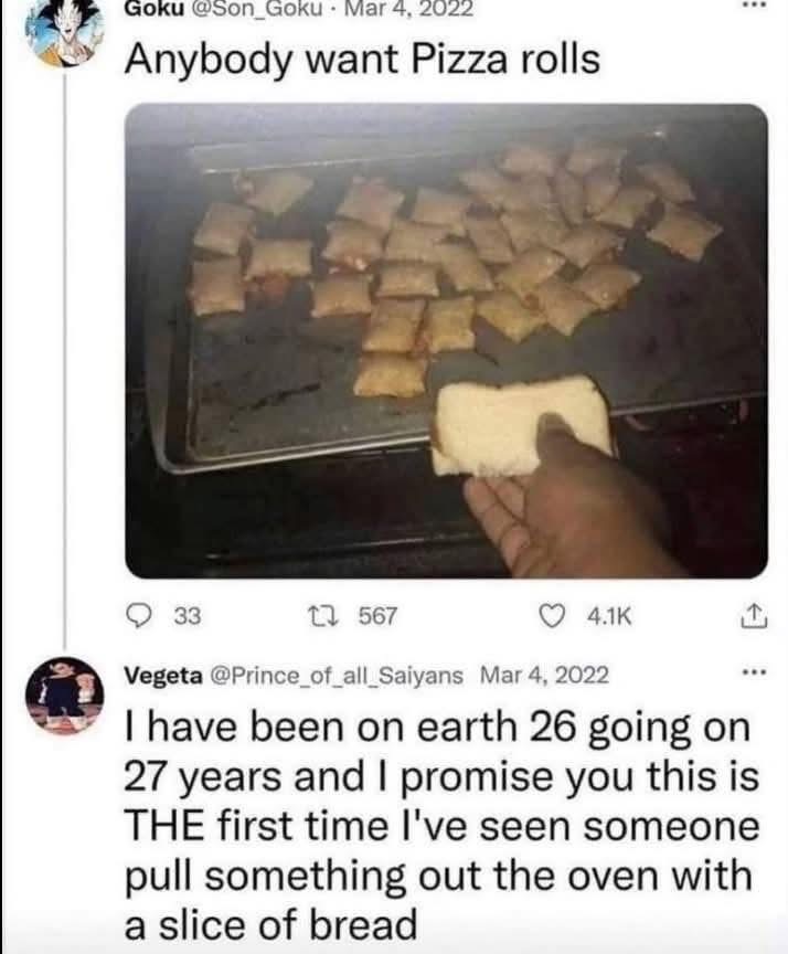 Why are they using a slice of bread to grab pizza rolls out of the oven?!?