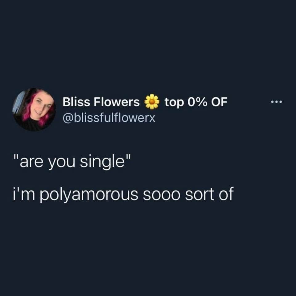 When someone asks if you're single and you're polyamorous lol
