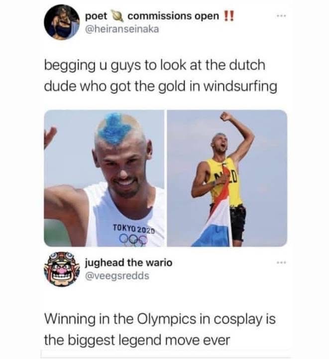 lmao this dude winning gold in the Olympics with that hairstyle is giving me cosplay vibes