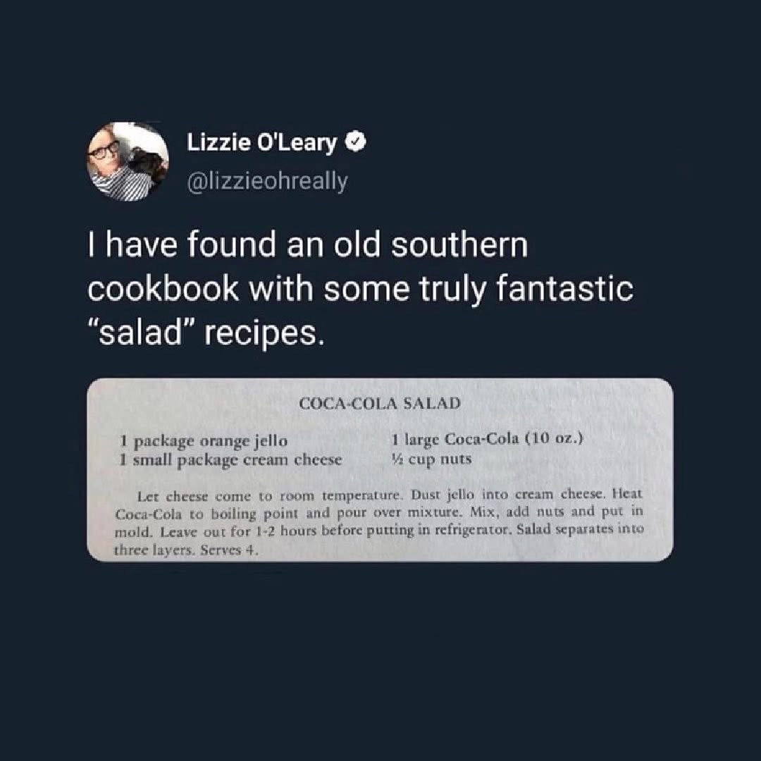 Wait, is Coca-Cola really a salad ingredient? This old recipe looks wild.
