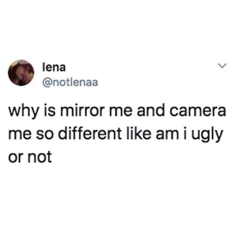 When you can't tell if you're ugly because your mirror and camera pics look so different