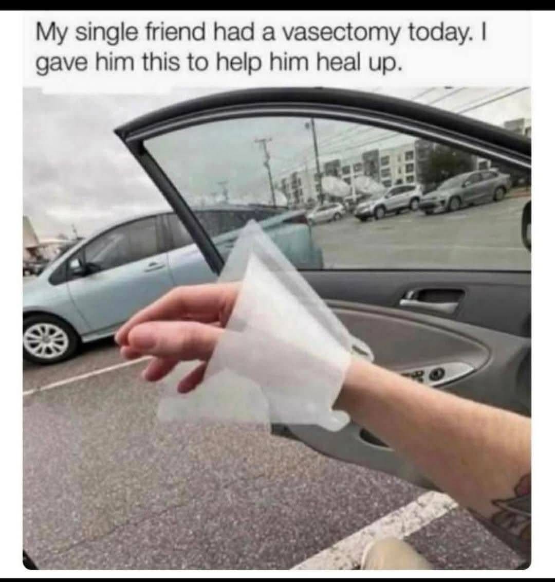 Someone gave their friend ice packs for his... uh... crotch region after a vasectomy. A very thoughtful gesture.