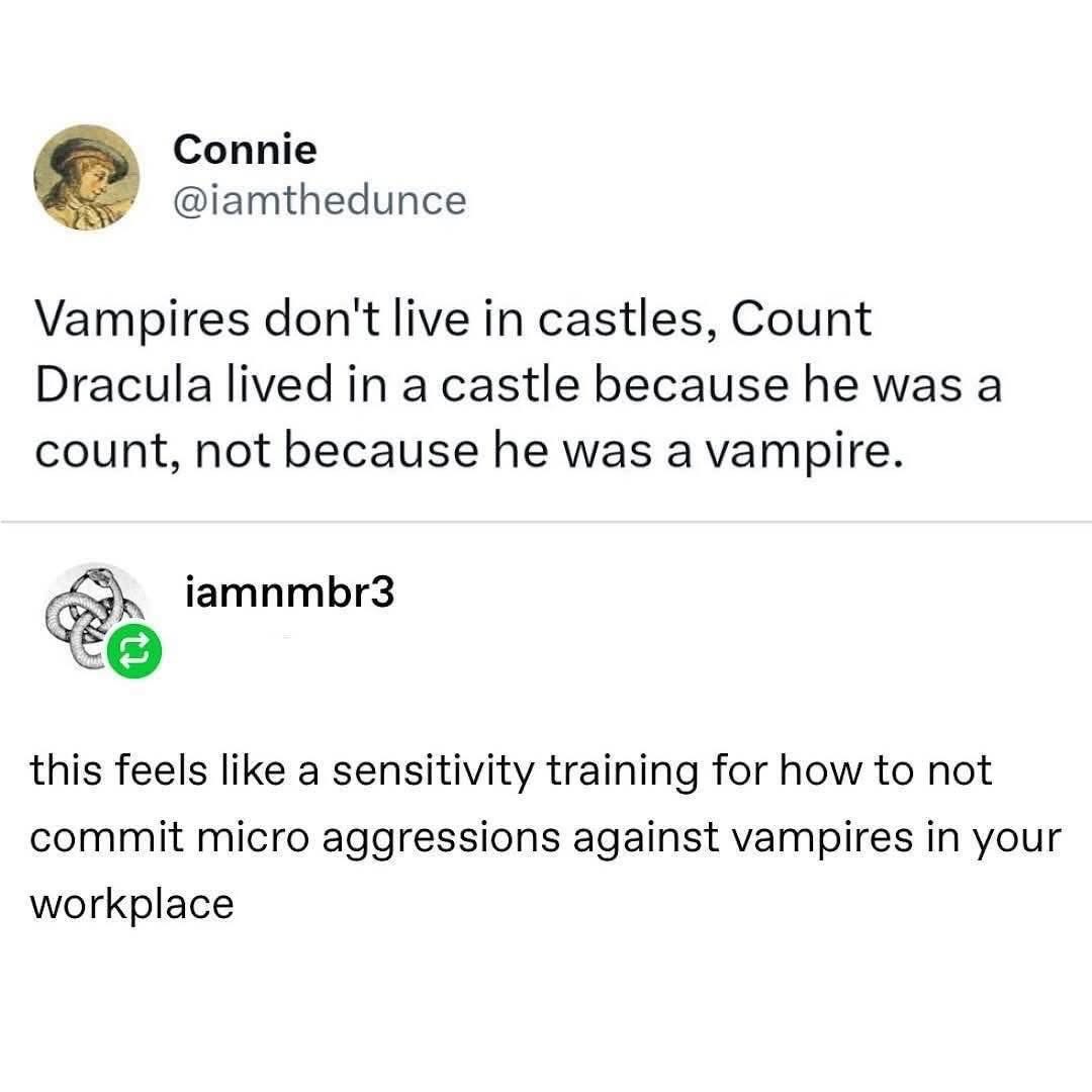 This dude is overthinking vampire lore like it's a corporate diversity seminar.