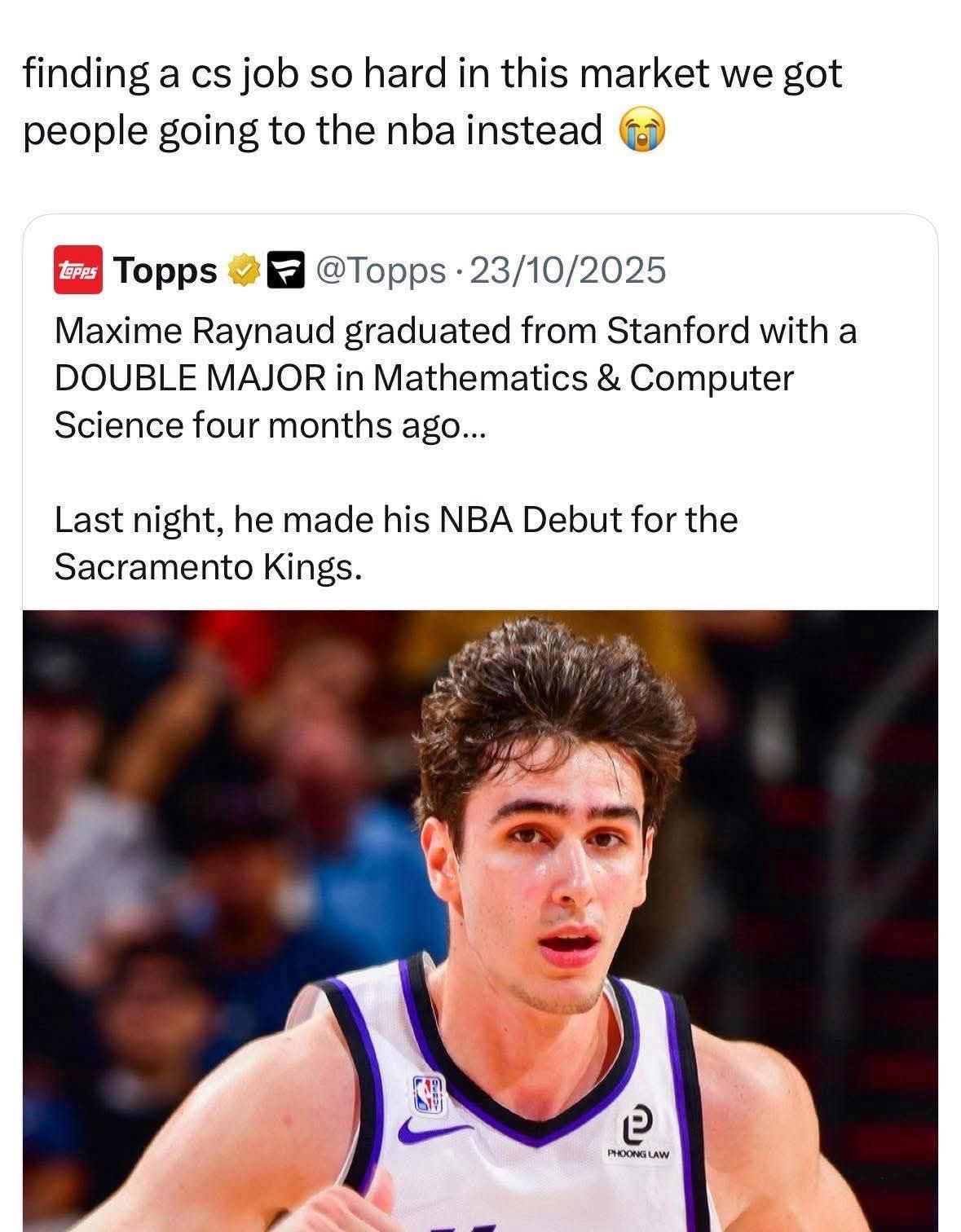 When the CS job market is so bad you pivot to becoming an NBA player straight out of Stanford