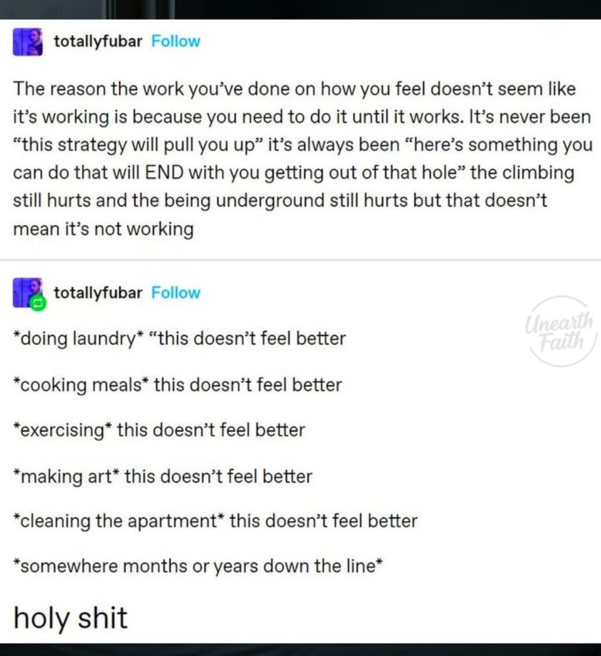 This is basically my entire life trying to get better and it still not feeling better lol
