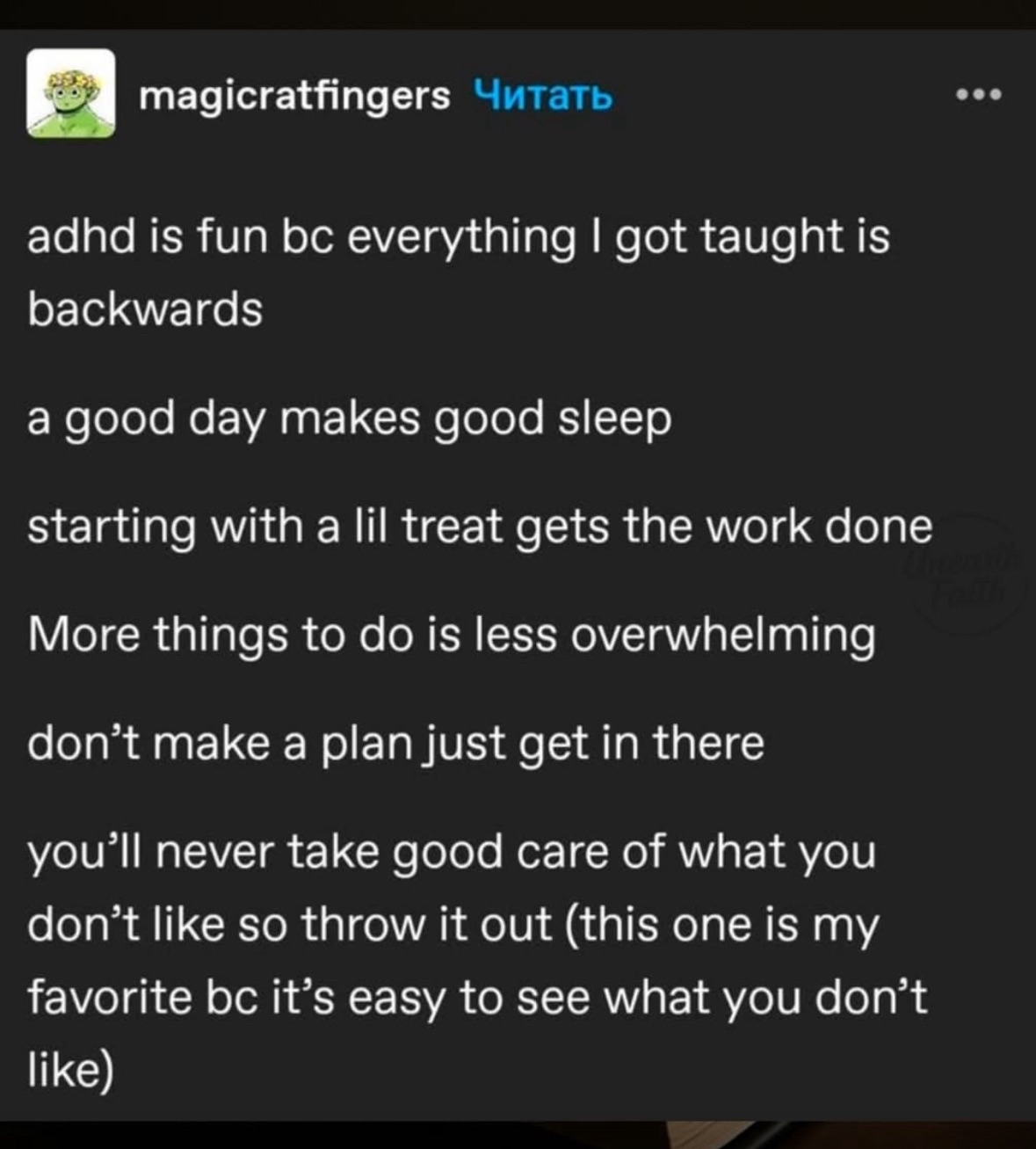 Someone explaining how ADHD kinda rewires your brain to do things backwards, and honestly, it makes some sense.