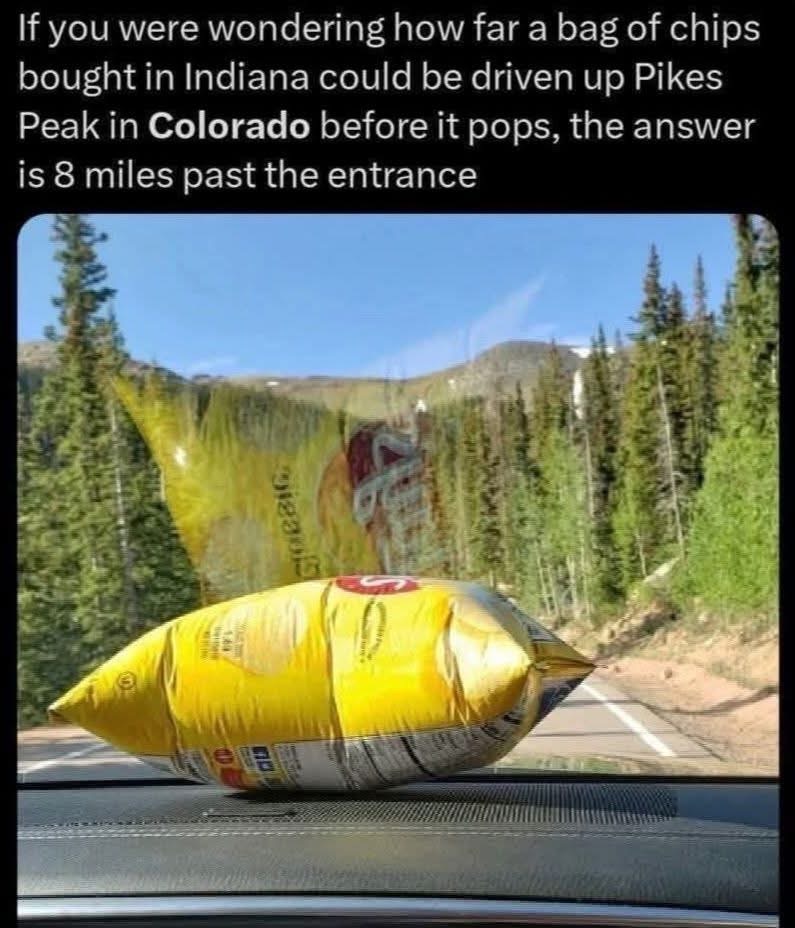 OMG, this guy actually tested how far a chip bag lasts up Pikes Peak. The air pressure is no joke.