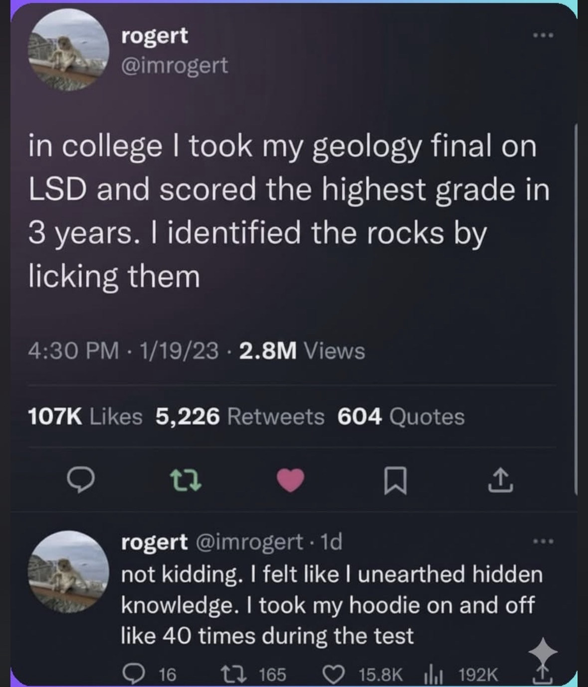 Pretty sure licking rocks on LSD to ace a geology final counts as a unique skill.