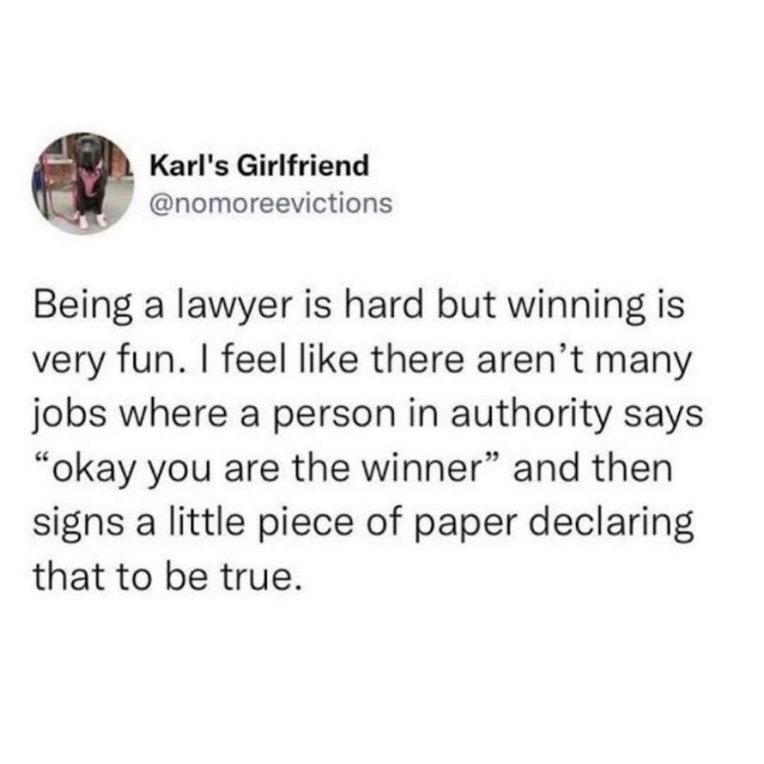 Being a lawyer sounds kinda fun when you put it like that