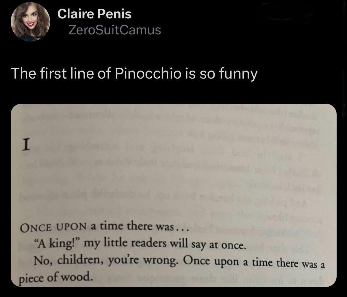 When you read the first line of Pinocchio and it starts explaining itself to you