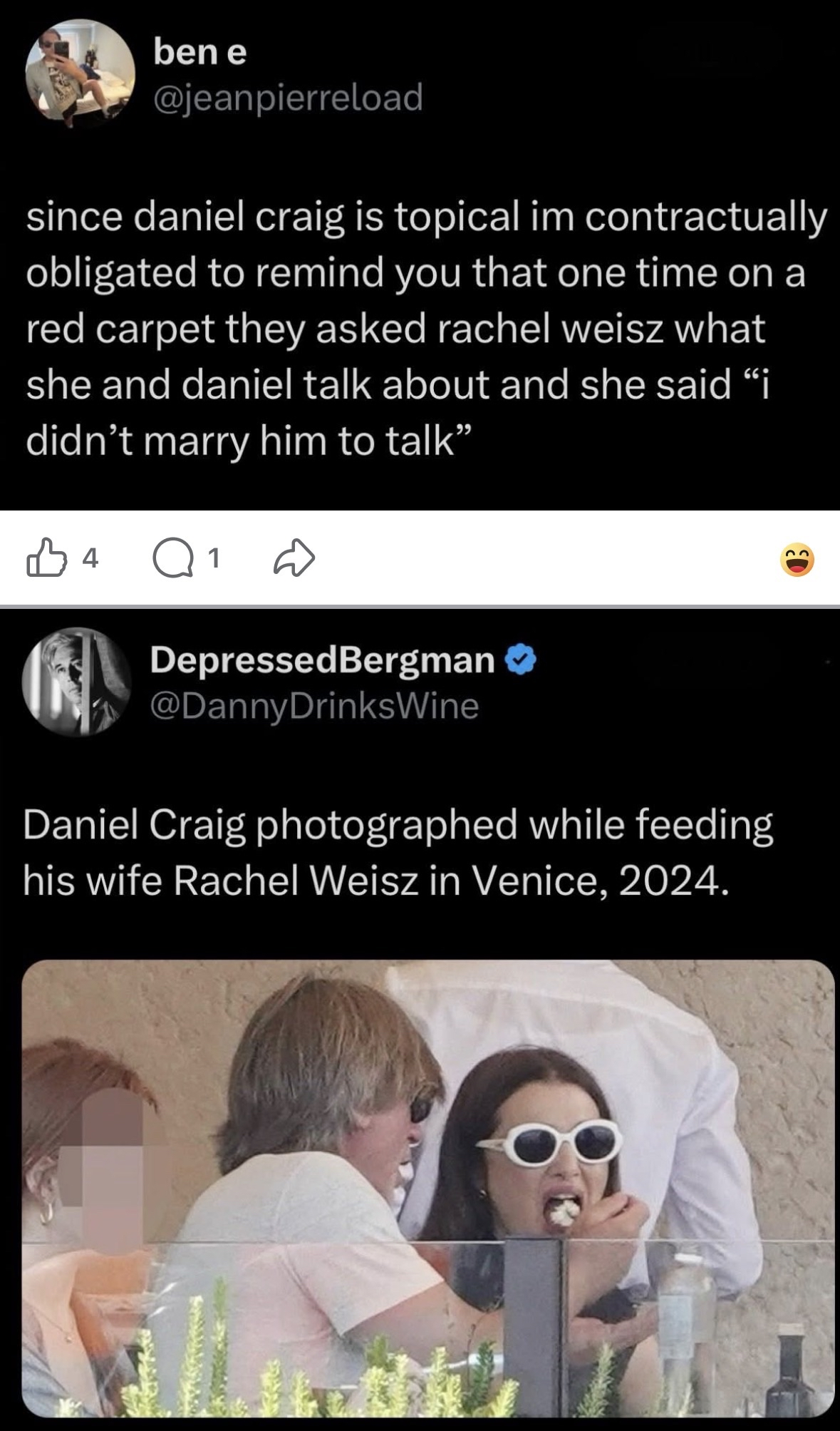 Rachel Weisz said she didn't marry Daniel Craig to talk, and then this pic happened.