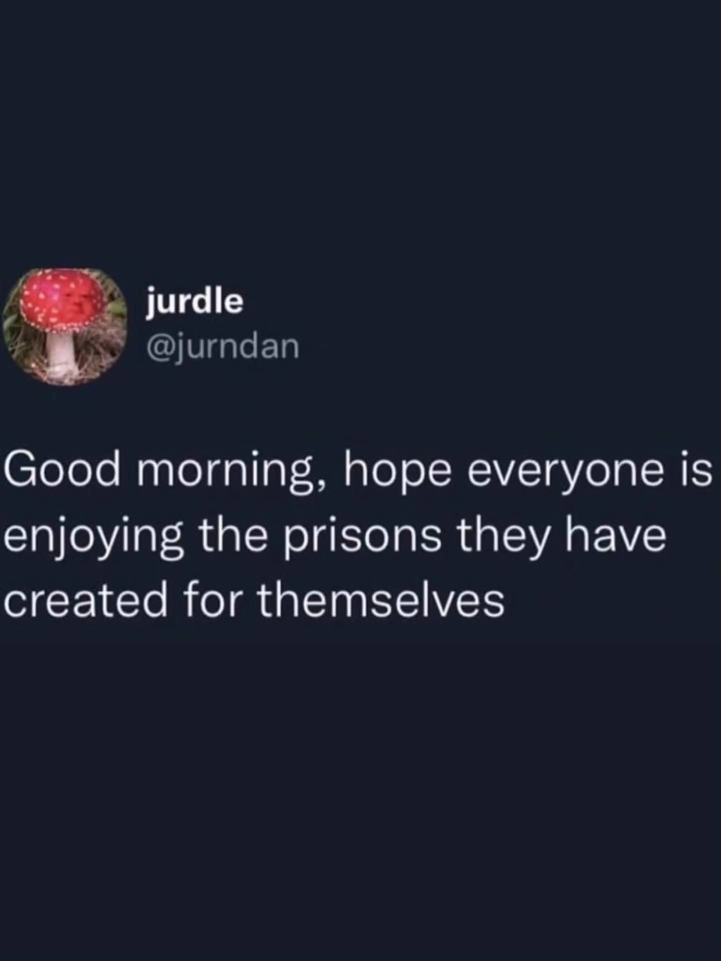 This tweet is basically saying we all build our own problems and then have to deal with them. Kinda deep for a good morning.
