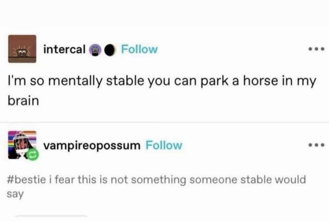 When you try to convince everyone you're mentally stable but then say this.