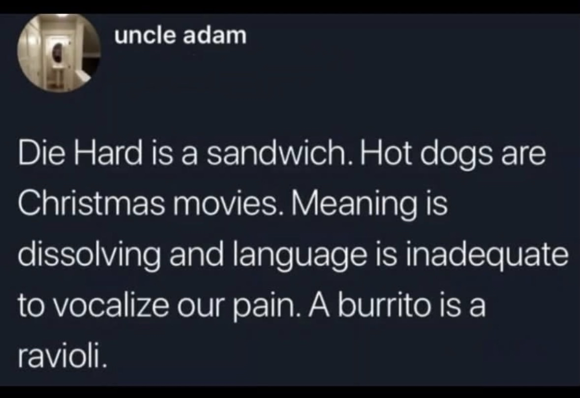 Someone had a wild epiphany about food and movies, and I'm not sure I can follow.