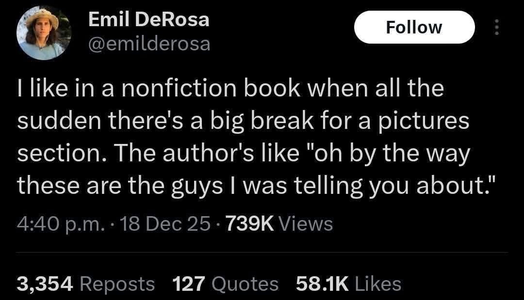 when the nonfiction book finally shows you the people it's been talking about the whole time