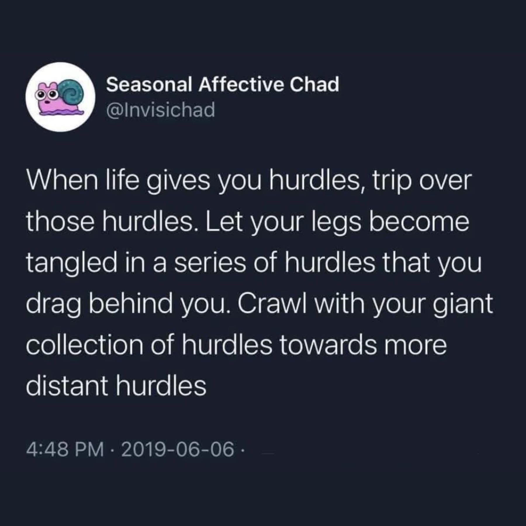 When life gives you hurdles, just keep adding to the pile lol