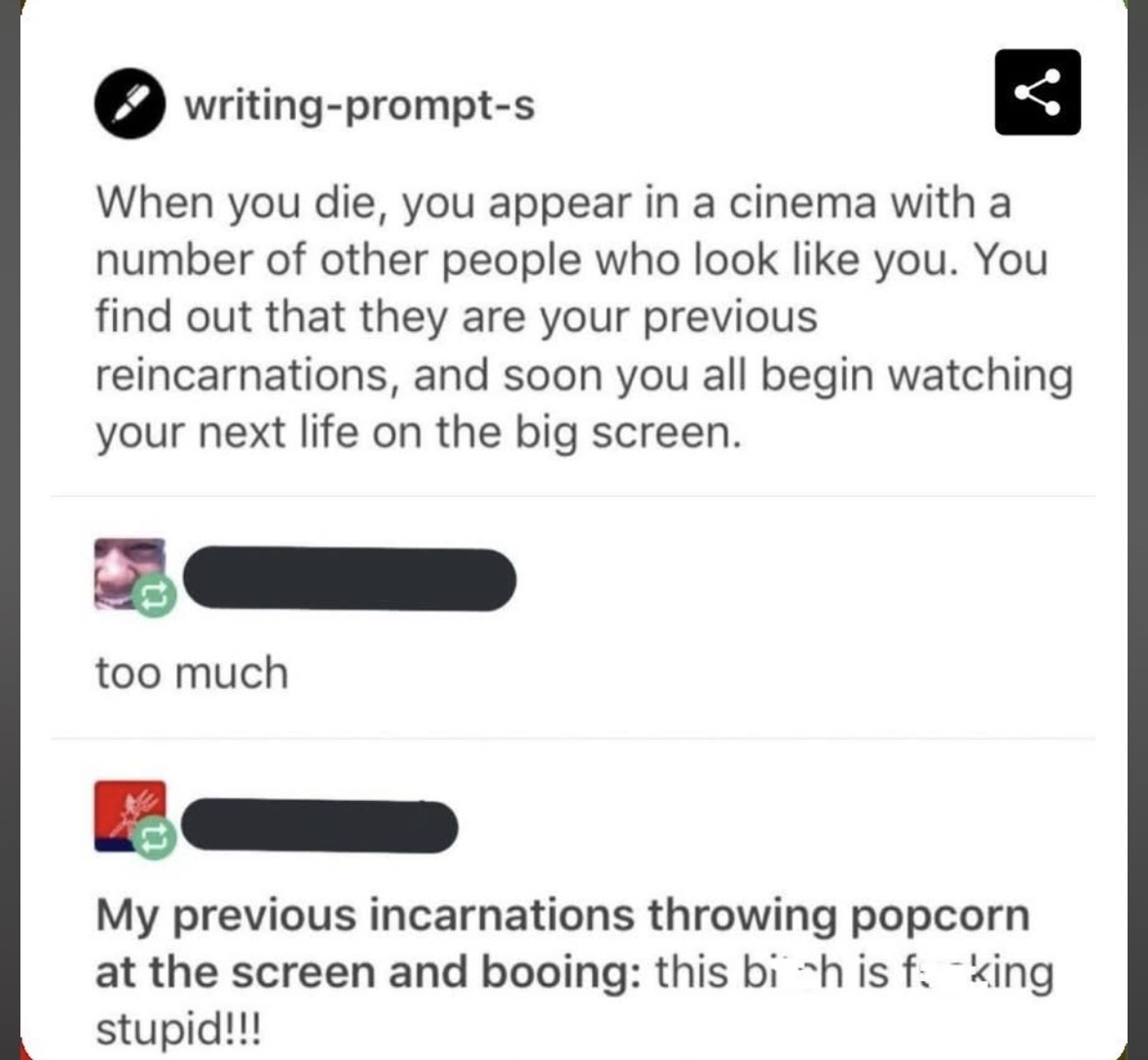 My past lives boing me for my terrible life choices while I'm trying to watch it lol