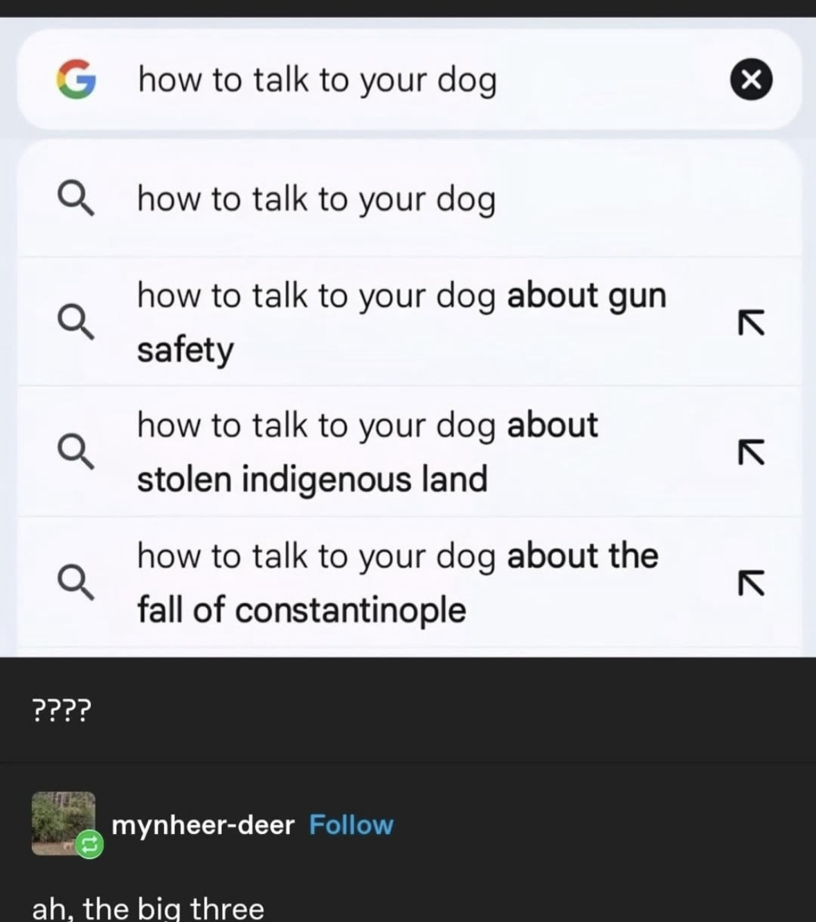 When you're trying to have a deep conversation with your dog but only have a few topics in mind