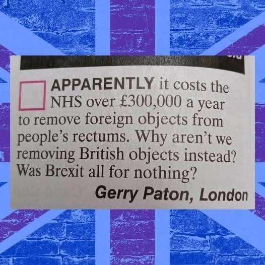 Someone's questioning why the NHS is dealing with foreign objects when they could just remove British ones, lol