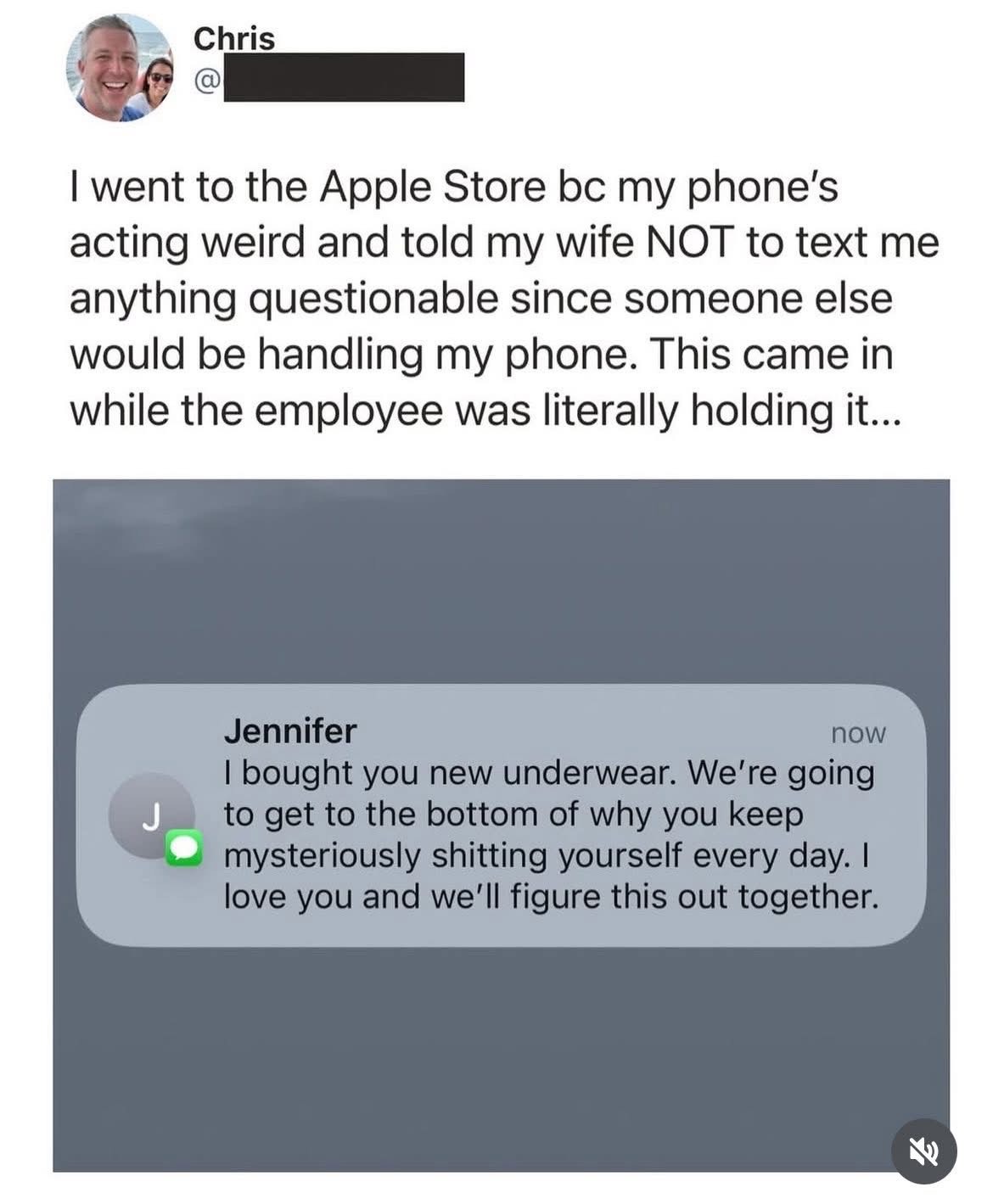 My wife really went for the jugular with that text while the Apple employee was literally holding my phone. Ouch.